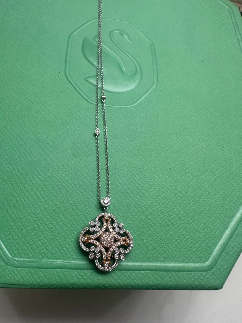 Gabriel & Co. White and Rose Gold Diamond Pendant Necklace 0.64 CTW - Picture 2 of 8